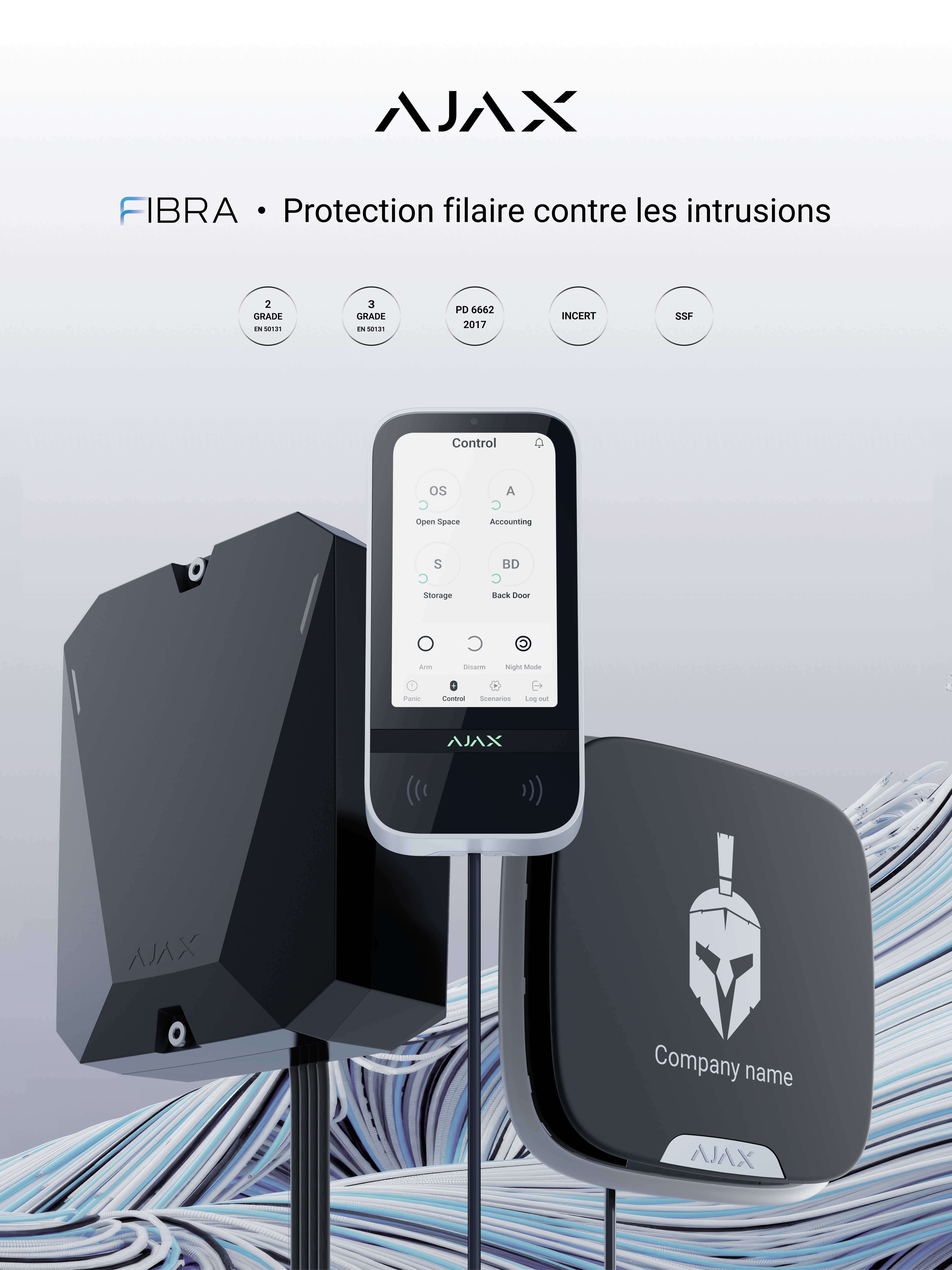 quipements de la gamme Ajax Fibra – détecteurs filaires, centrale et clavier, Vision 2 Concept