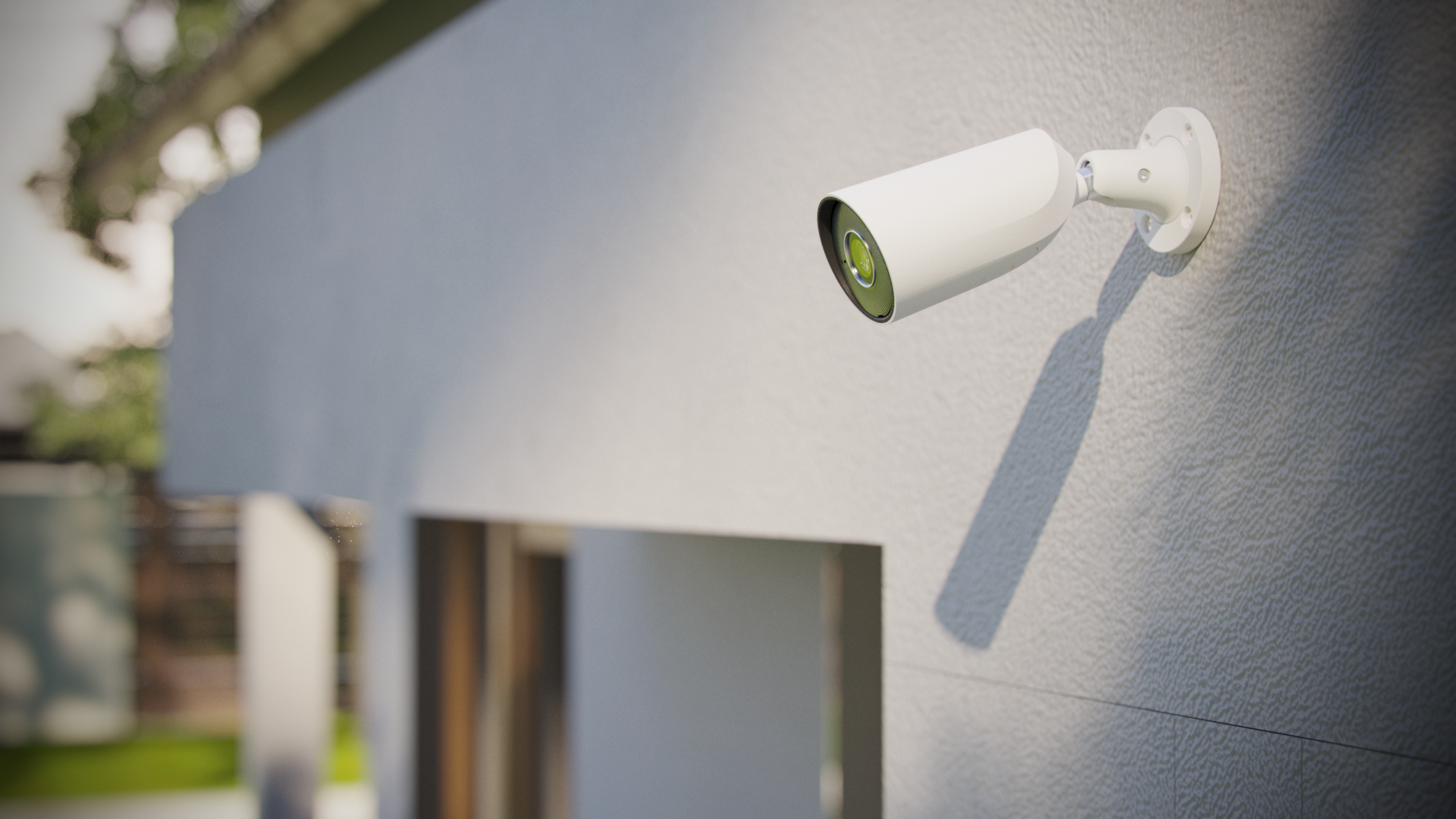 BulletCam Ajax blanche – caméra IP extérieure installée sur une maison, vidéosurveillance sans abonnement